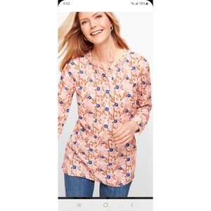 Talbots Plus floral cotton voile pintuck blouse 2X modest lightweight spring